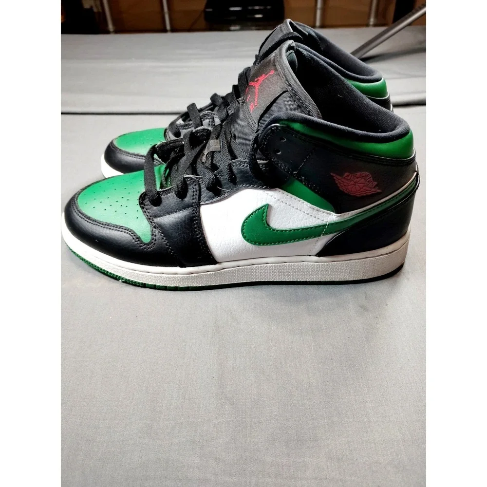 Air Jordan 1 Mid GS 7Y Black Pine Green White Gym Red 554725‑067 High‎ Tops